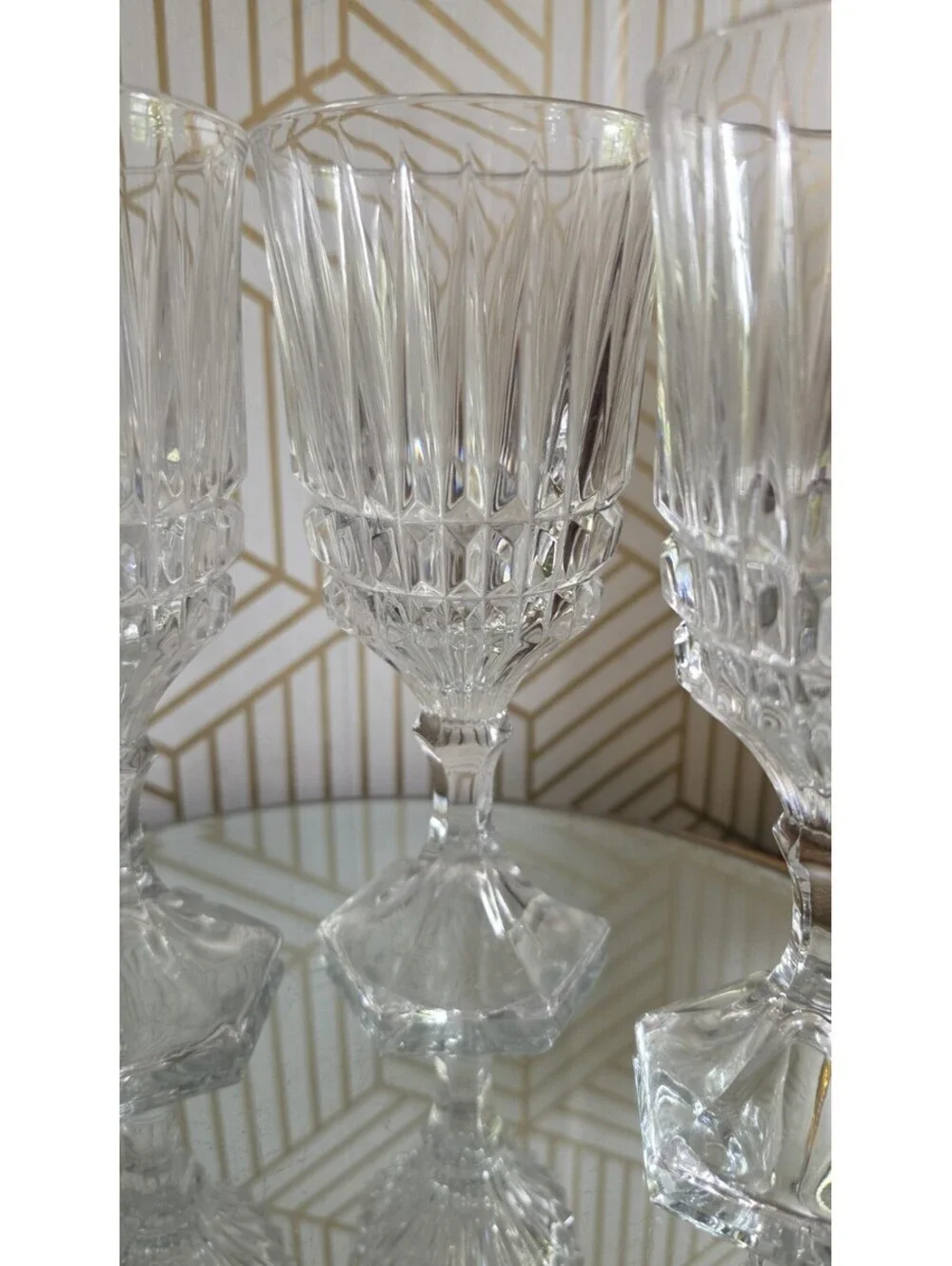 Vintage Set Of 4 Fostoria Heritage Clear Ribbed Glass Juice/Wine Goblets
